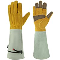 Guantes de Jardinería-Extendido Largo- Guantes de Trabajo Impermeable Material de Cuero de Vaca Difícil de Perforar…